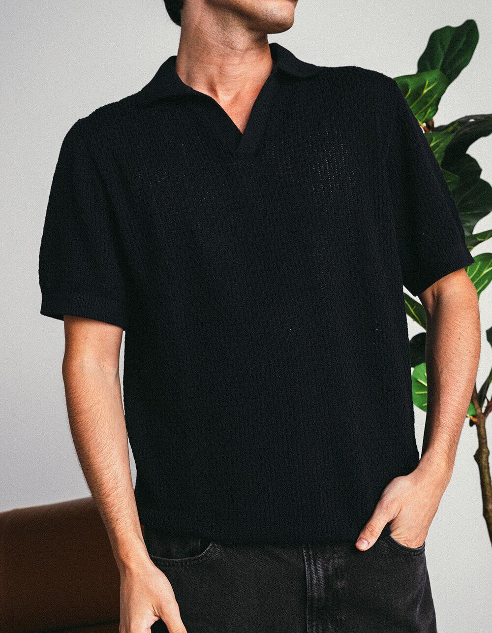 JACK & JONES Blupaulin Knit Mens Polo Shirt - BLACK Product Image