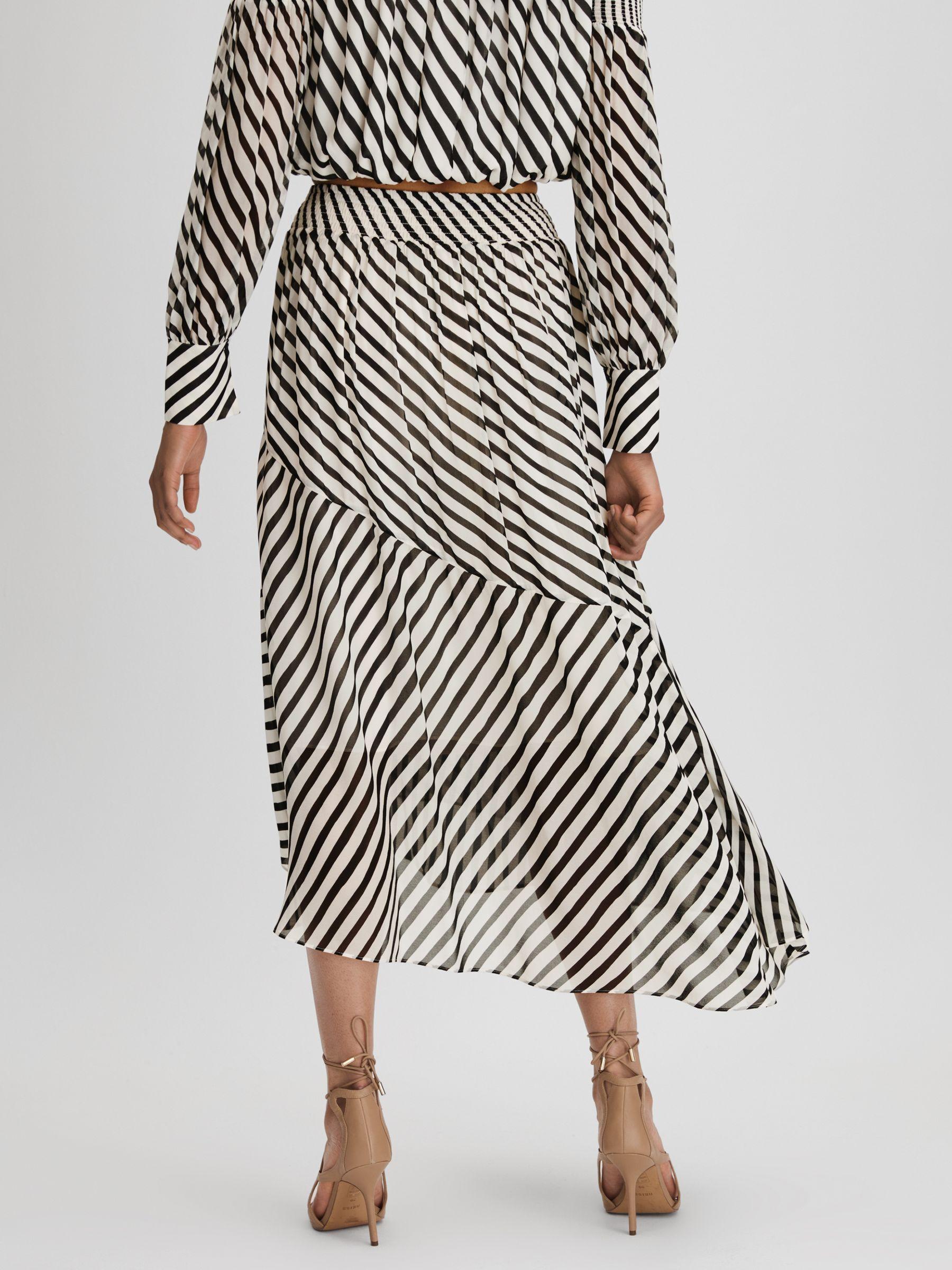 Striped Panelled Midi Skirt in Black/Cream Product Image