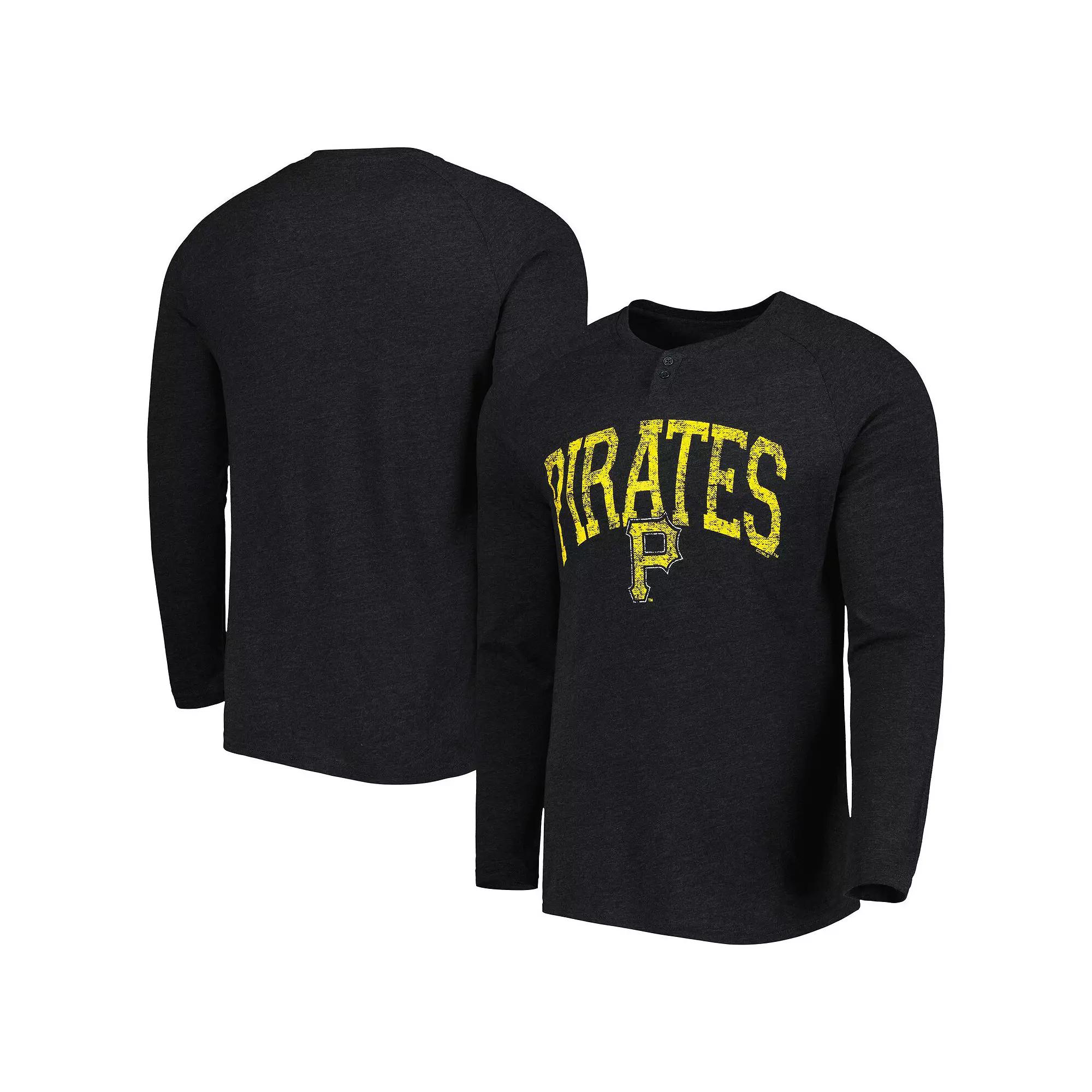 Men's Concepts Sport Black Pittsburgh Pirates Inertia Raglan Long Sleeve Henley T-Shirt, Size: Medium Product Image