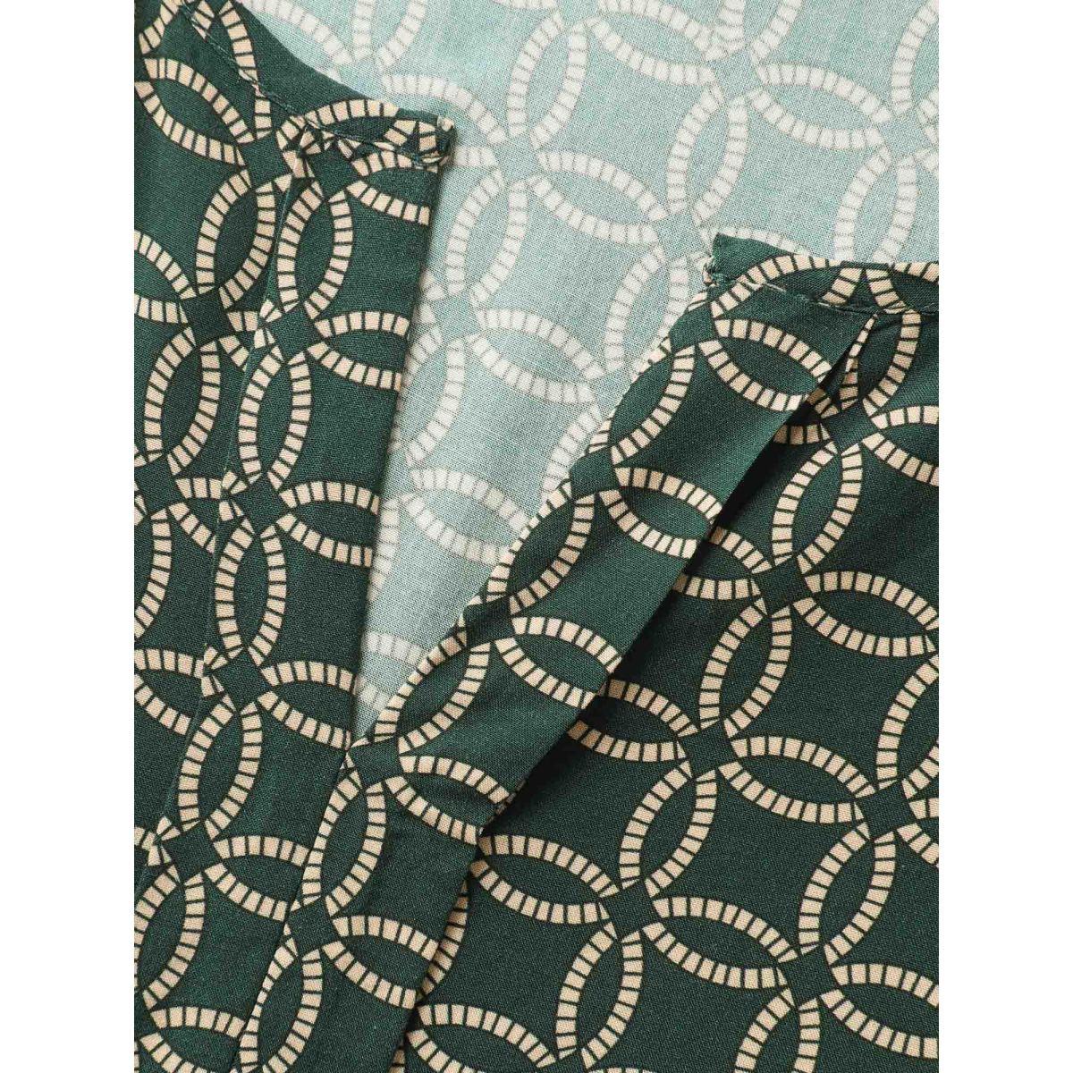 Plus Size DarkGreen Floral Shirred Split Neckline Blouse Women Short sleeve Flat collar with V-notch Work Blouses BloomChic 26/4X Product Image