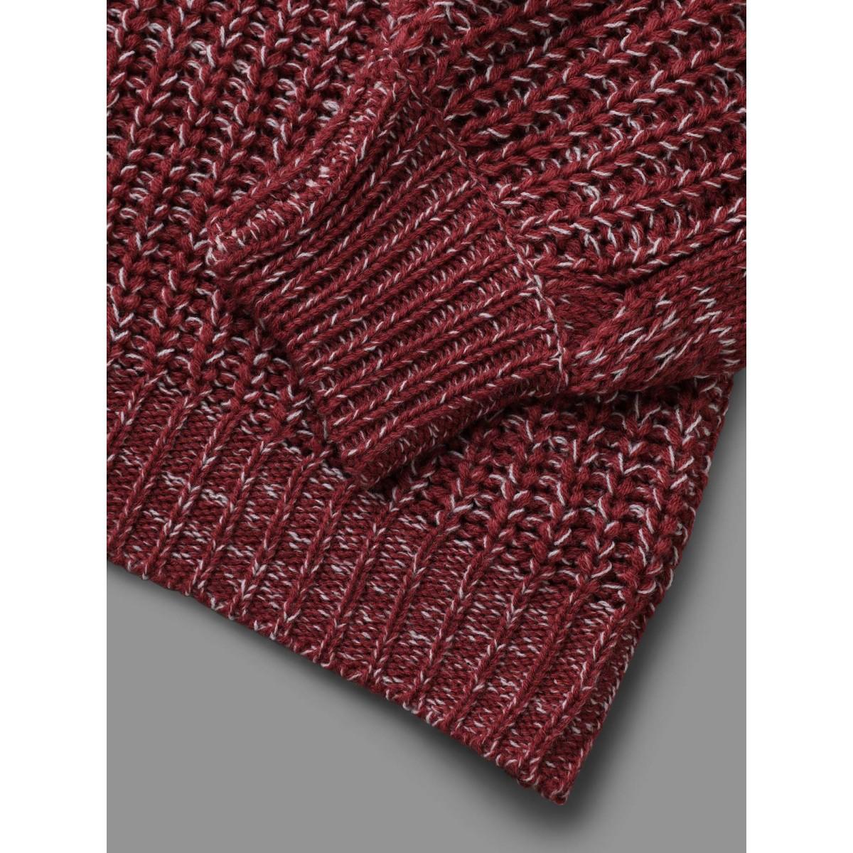 Plus Size Contrast Textured Cable Knit Pullover Rust Women Casual Loose Long Sleeve Round Neck Everyday Pullovers BloomChic 28/5X Product Image