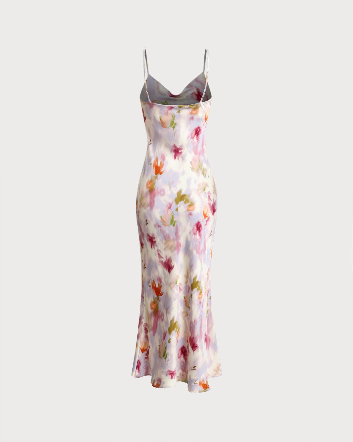 Pink Floral Mermaid Slip Midi Dress Product Image