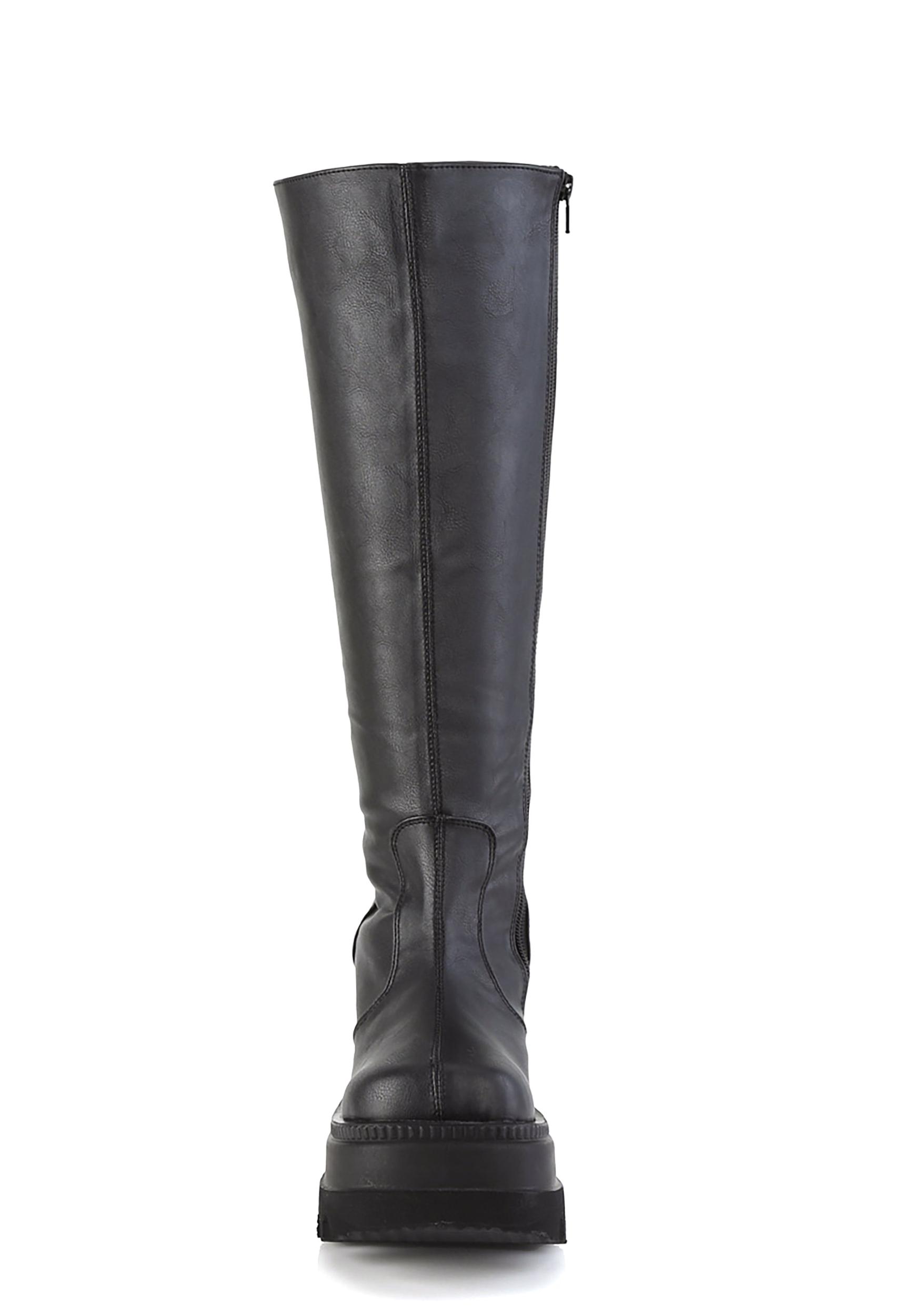 Demonia Wide Calf Wedge Platform Knee High Boots - Black Product Image