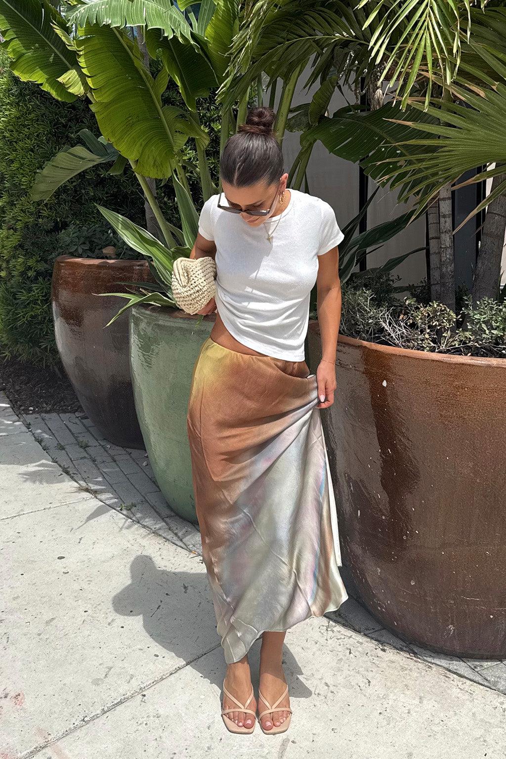 Dolce Golden Ombre Satin Maxi Skirt Product Image