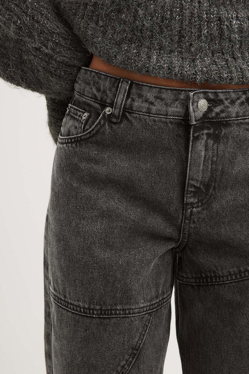 Mid Waist Loose Jeans with Seam Details Grey Product Image