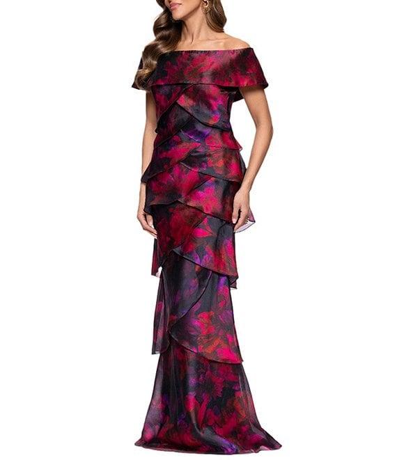 Xscape Off-the-Shoulder Tiered Floral Print Dress Product Image