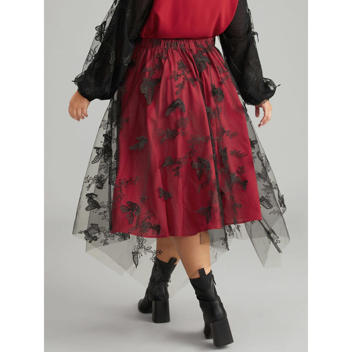 Plus Size Raspberry Butterfly Plisse Patchwork Keyhole Blouse Women Glamour Long Sleeve Keyhole Cut-Out Festival-Halloween Blouses BloomChic 12/L Product Image