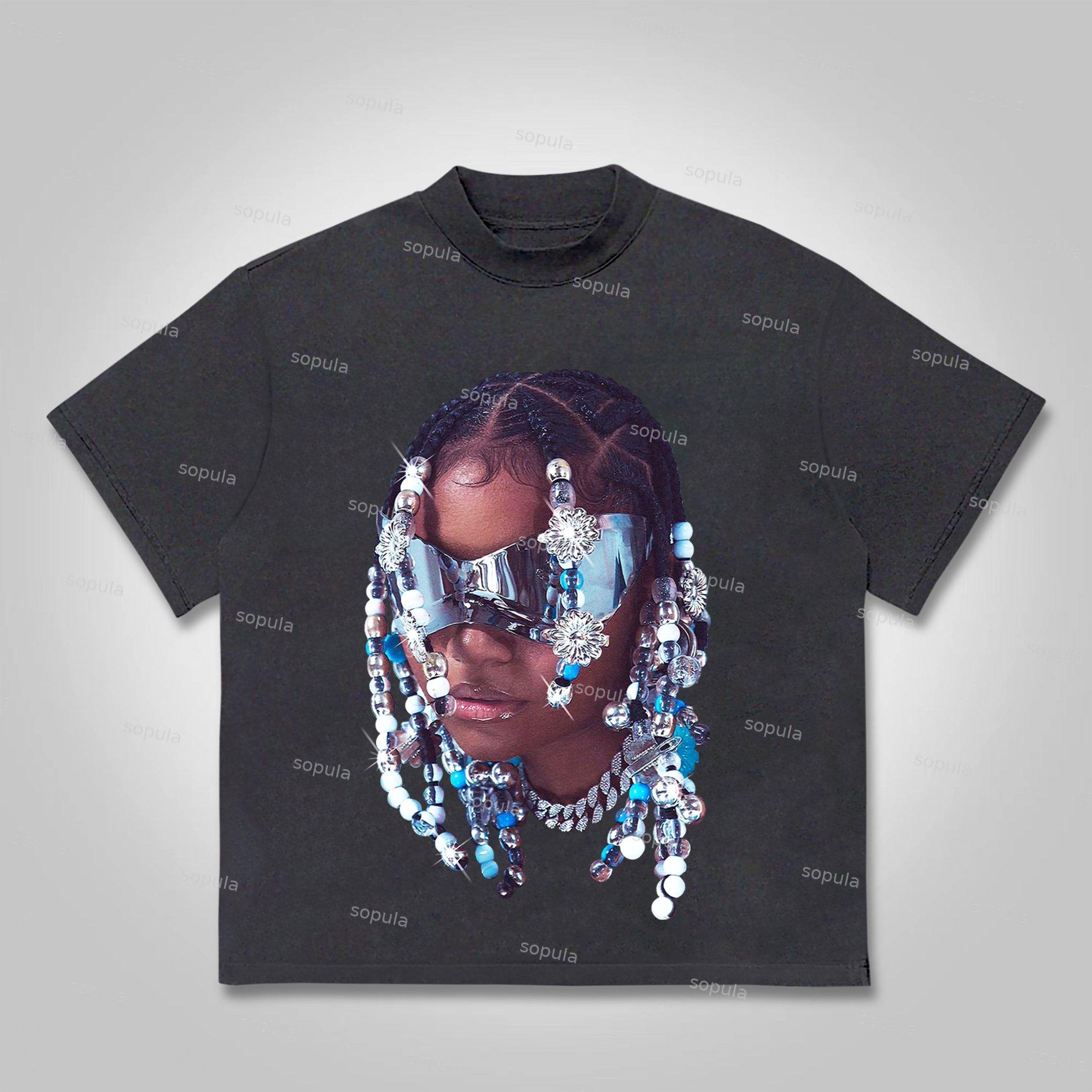 Sopula Jewelry Street Portrait Print Cotton T-shirt Product Image