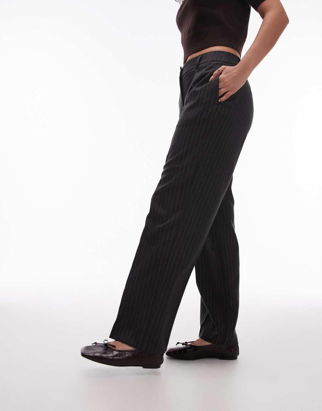 Topshop Hourglass low slung striped pants in charcoal Product Image