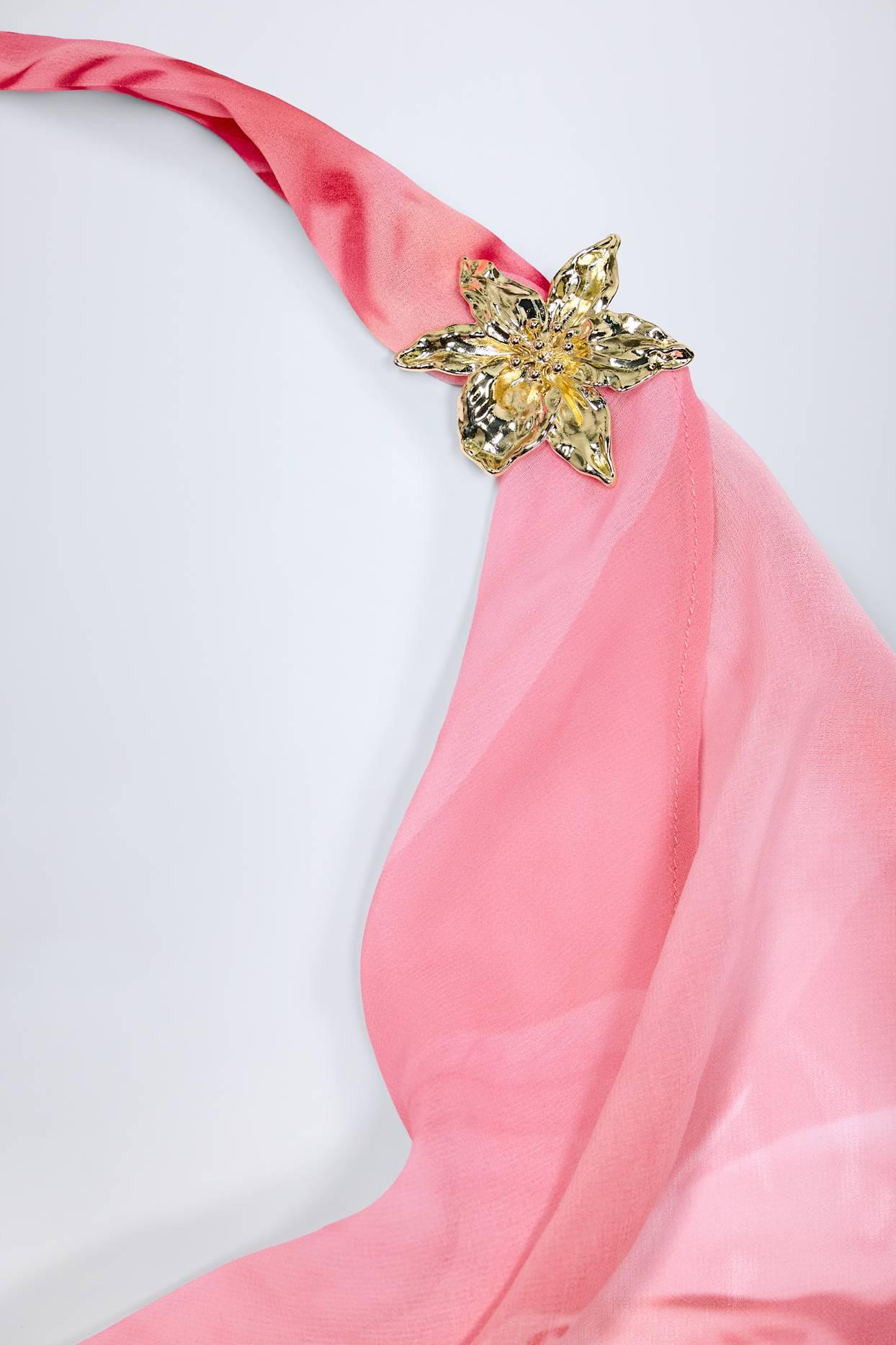 Cowl-Neck Hardware-Detail Maxi Dress in Pink Orchid Print Product Image