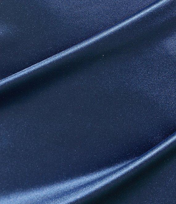 Honey and Rosie Sweetheart Neck Pearl Trim Spaghetti Strap Lace Back Bodice Pleated Envelope Front Gown Product Image