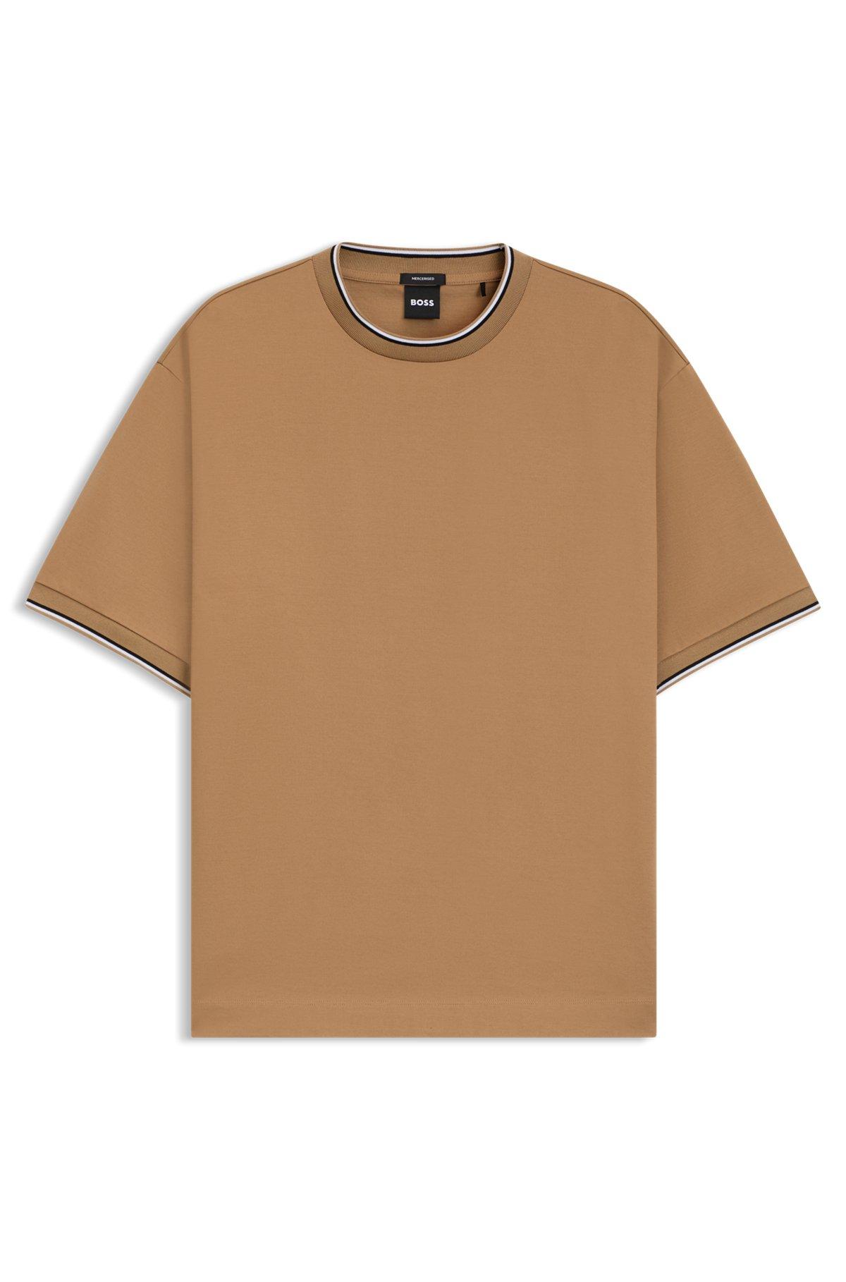 Mercerized-cotton T-shirt with striped cuffs Product Image