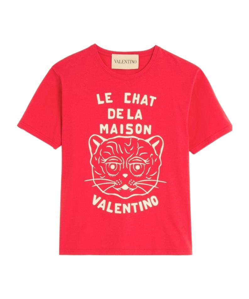 VALENTINO Graphic Print House Cat Crew Neck T-shirt In Red Product Image