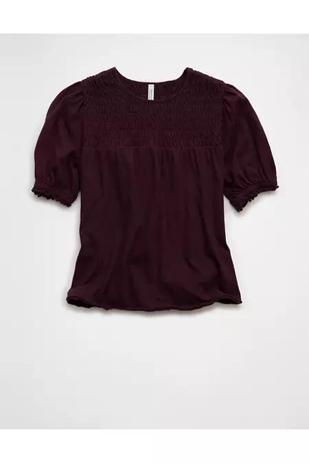AE Sunchaser High Neck Puff Sleeve Smocked T-Shirt Women's Product Image