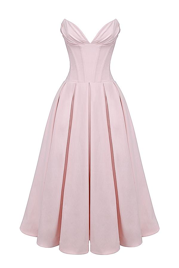 Lady  ballerina pink strapless midi dress Product Image
