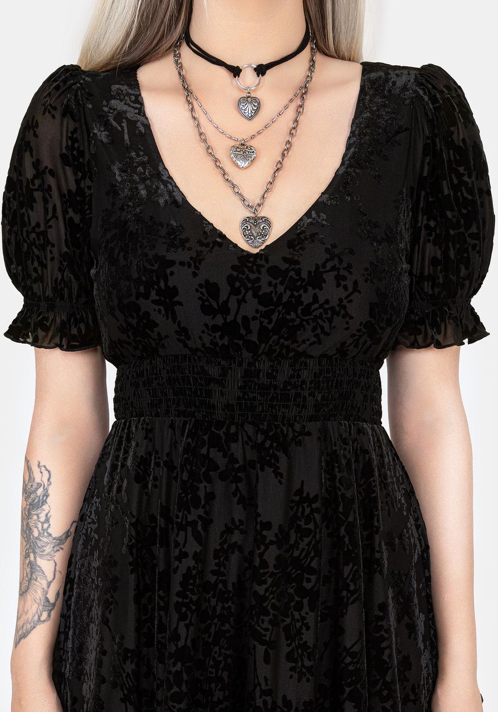 Lilias Devoré Velour Mesh Tiered Mini Dress Product Image