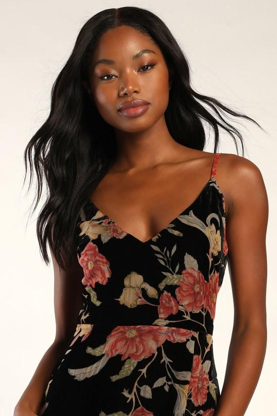 Alluring Blooms Black Floral Burnout Velvet Maxi Dress Product Image