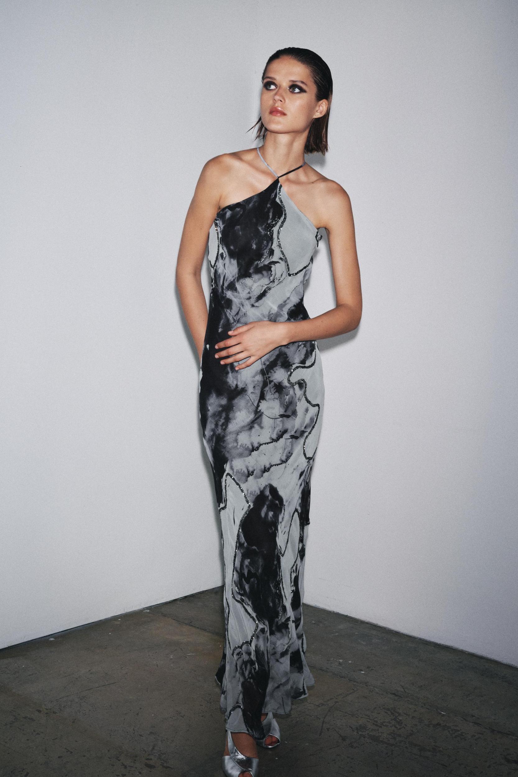 BEADED TIE-DYE HALTER DRESS Product Image