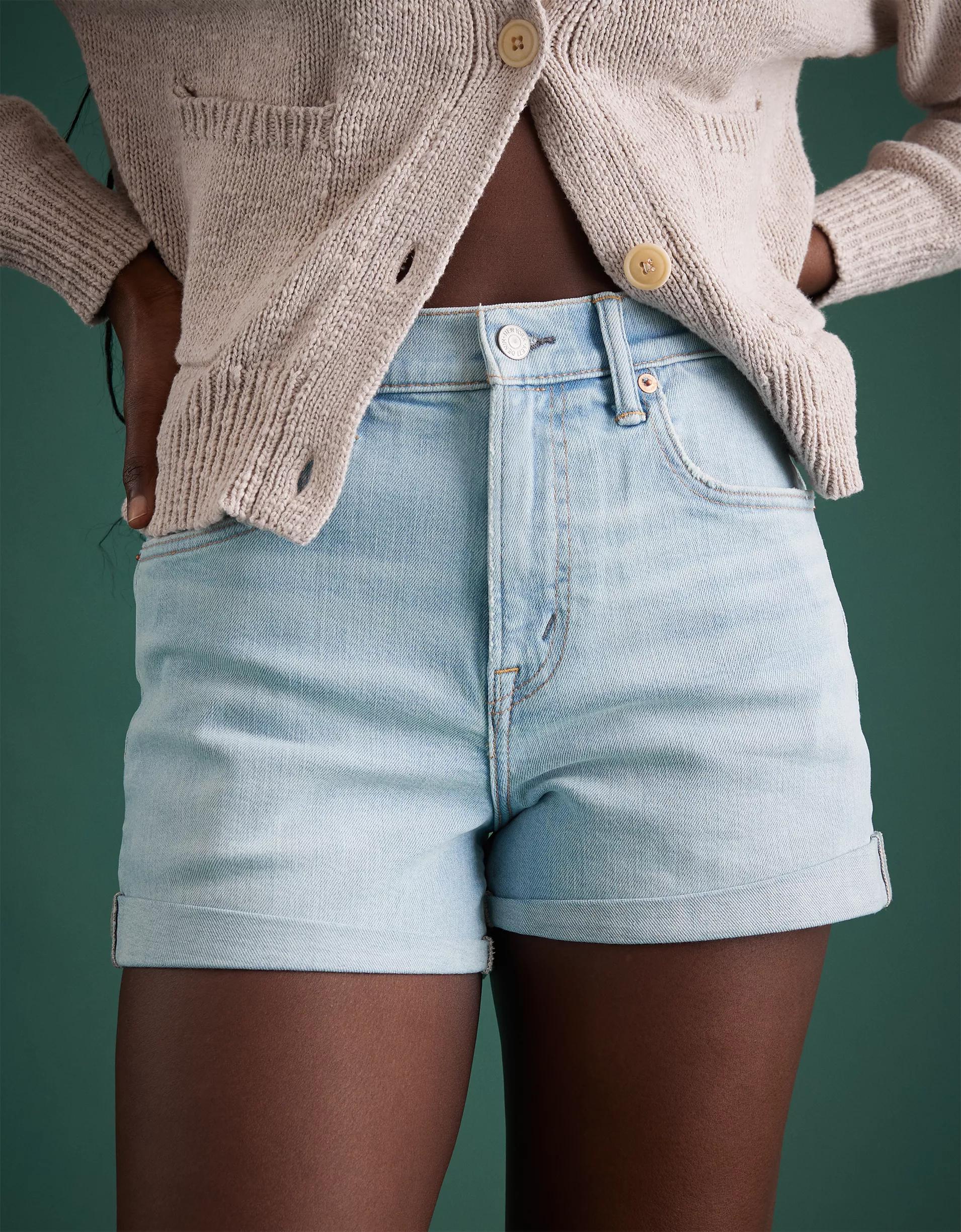 AE77 Premium High-Waisted Cut-Off Denim Short Product Image