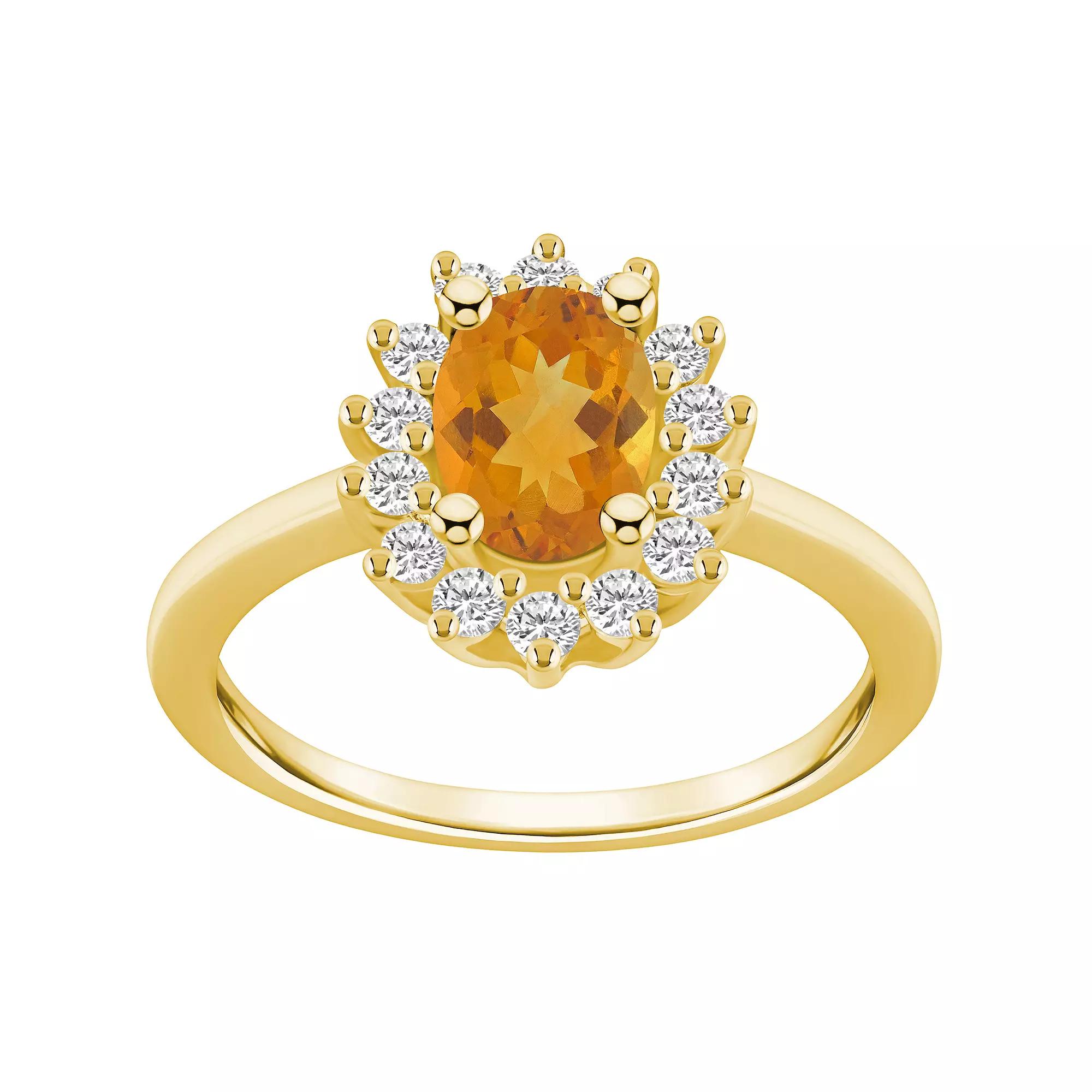 Alyson Layne 14k Gold Oval Cut Citine & 1/3 Carat T.W. Diamond Halo Ring, Women's, Size: 5, Orange Product Image