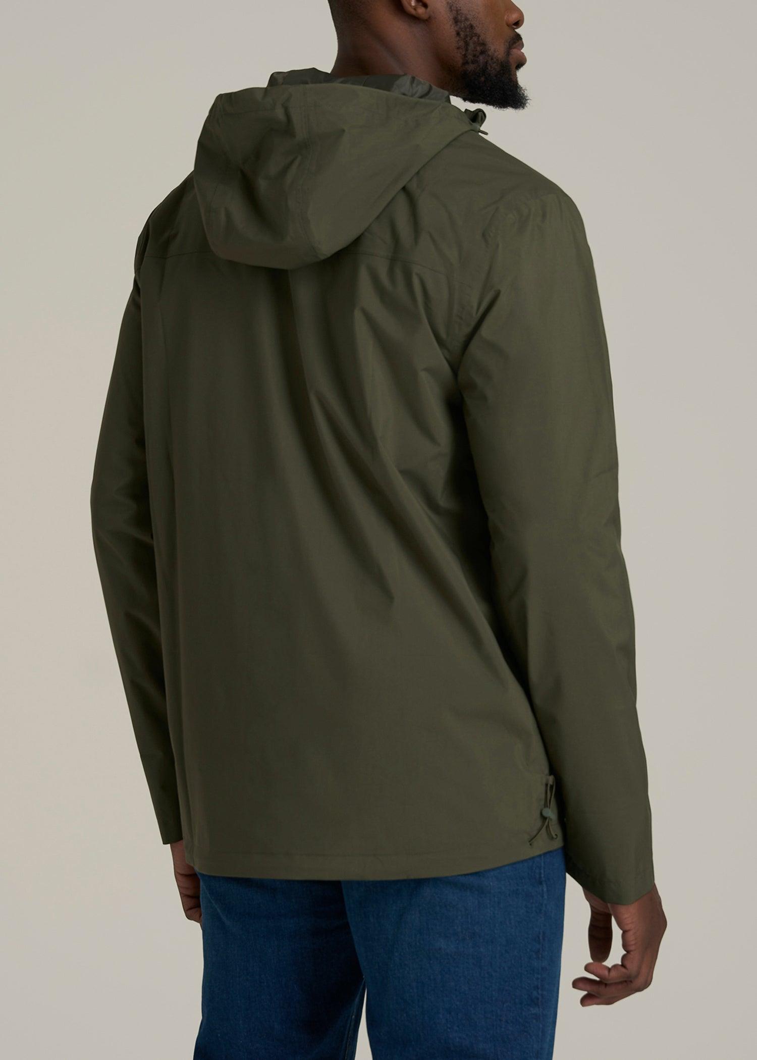 Lightweight Rain Jacket for Tall Men in Dark Olive Green Male Product Image