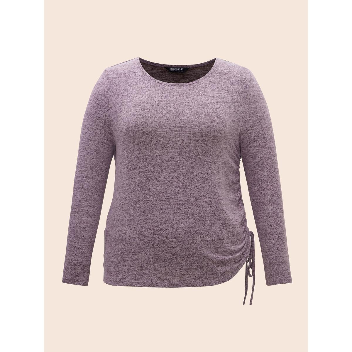 Plus Size Crew Neck Heather Drawstring T-shirt Deeppurplered Women Casual Drawstring Round Neck Bodycon Everyday T-shirts BloomChic 26/4X Product Image