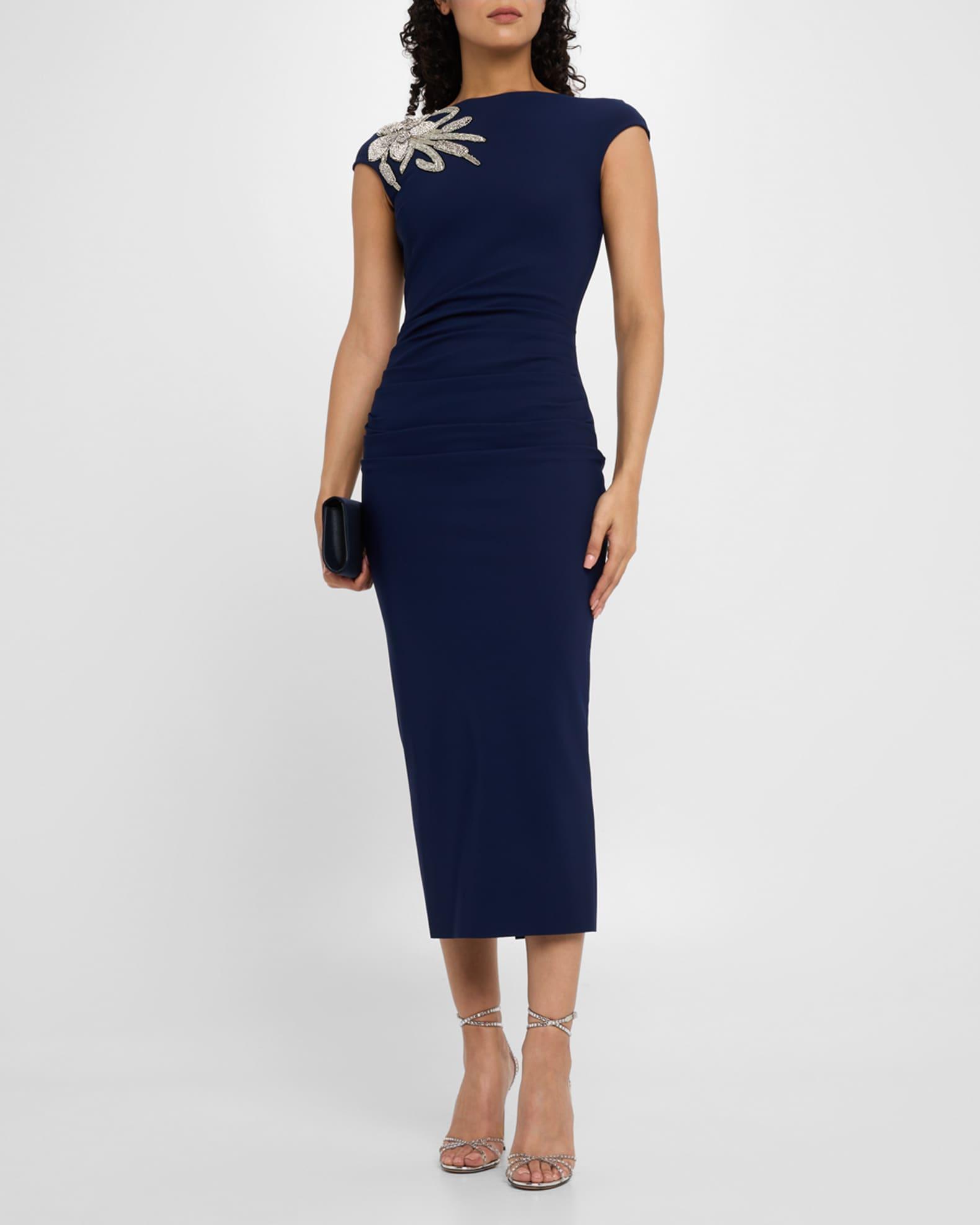 Rhinestone Flower-Embellished Midi Dress Product Image