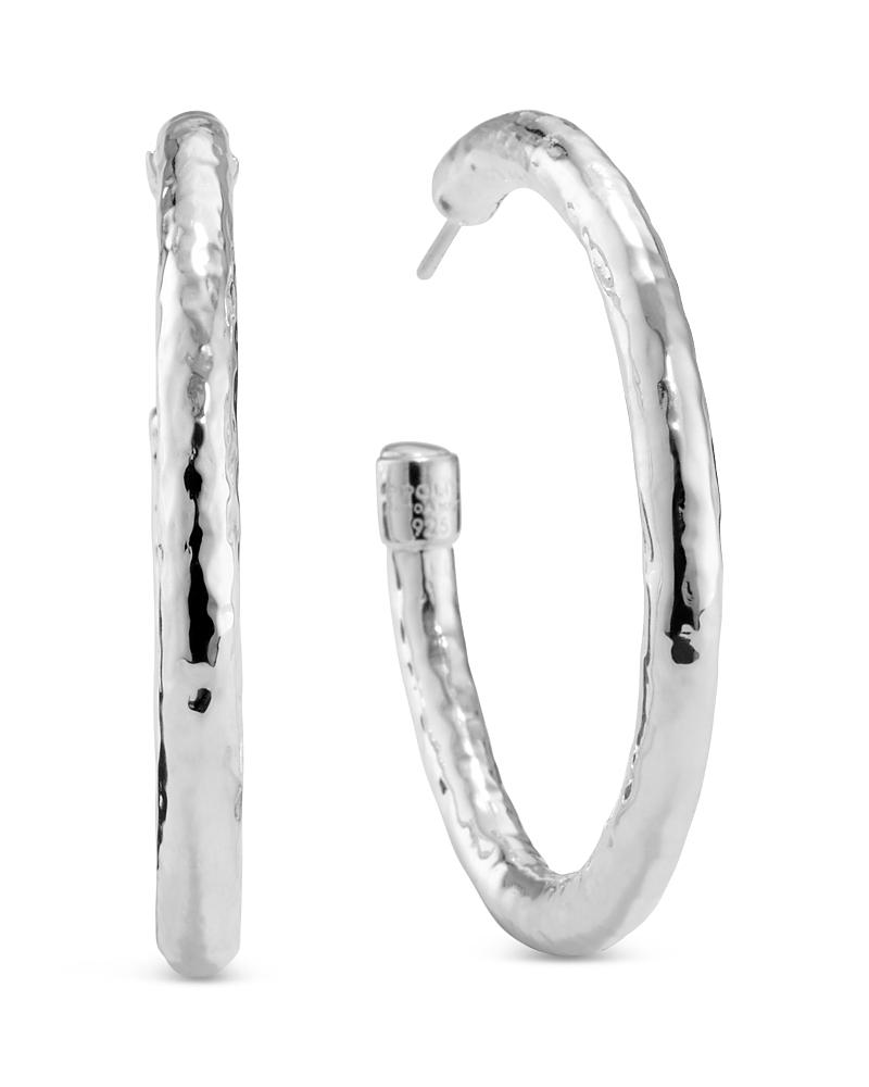 Womens Classico Medium Sterling Silver Hammered Hoop Earrings Product Image