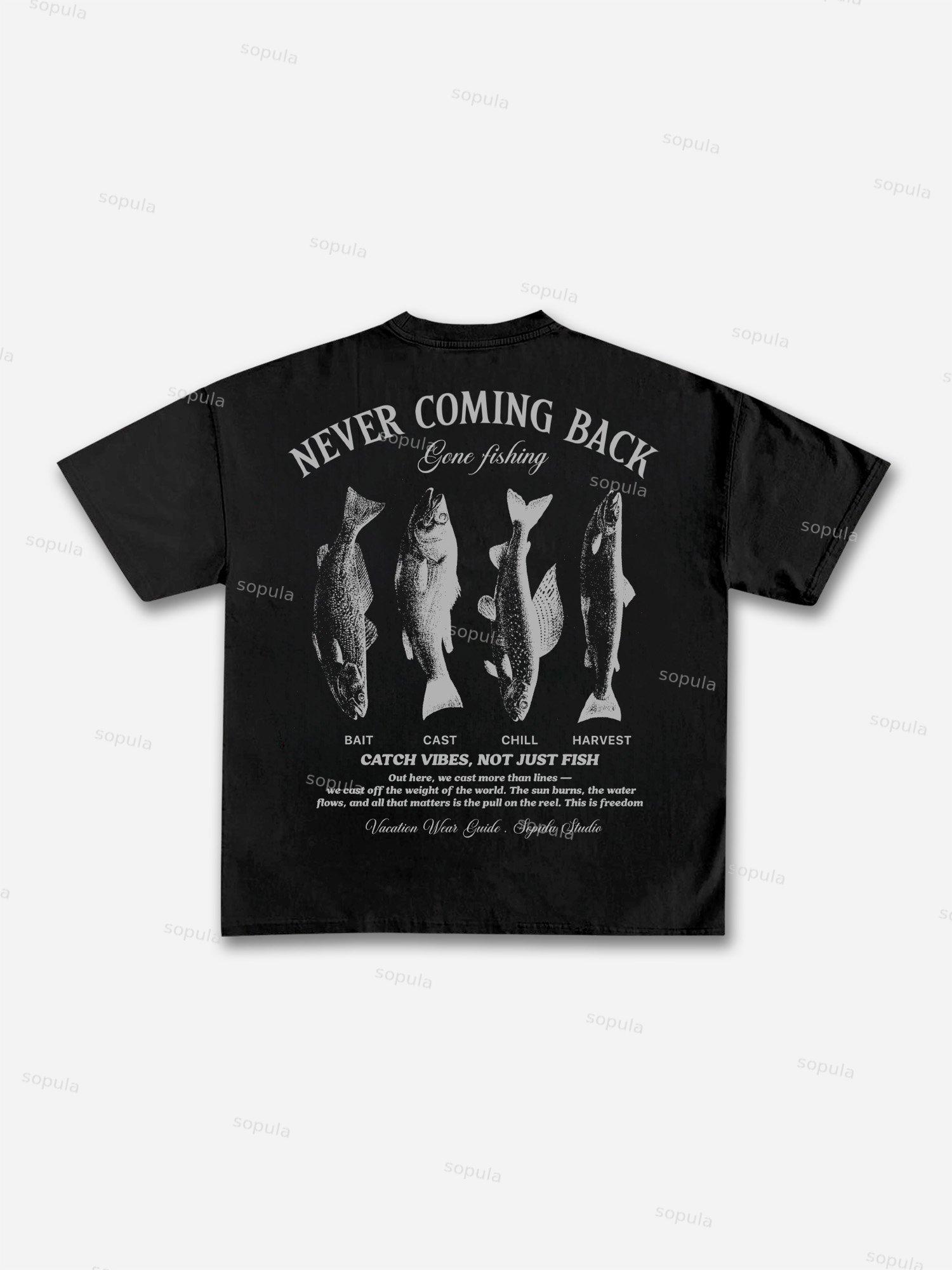 Vacation Wear Guide Vintage Sea Fishing Graphic Cotton T-shirt Product Image