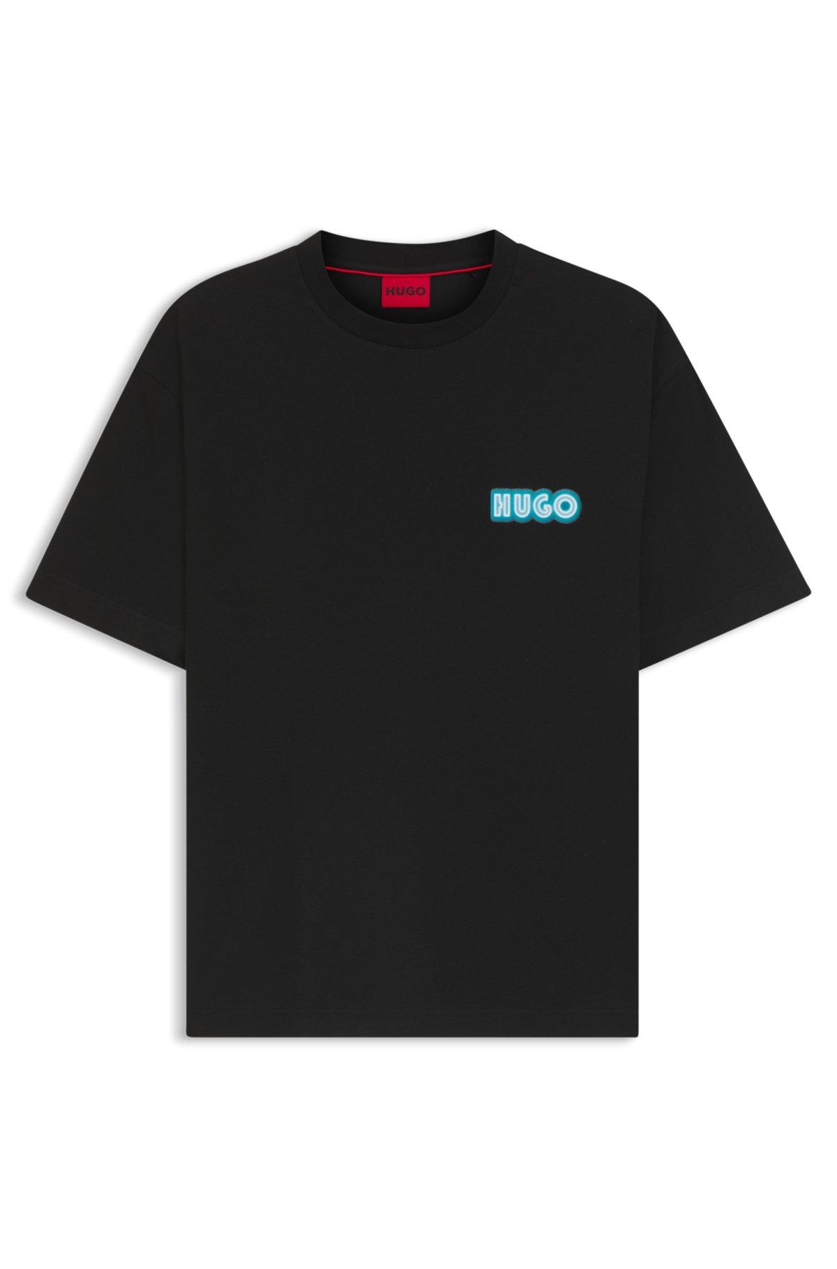 HUGO - Cotton-jersey T-shirt with logo artwork - Black Product Image