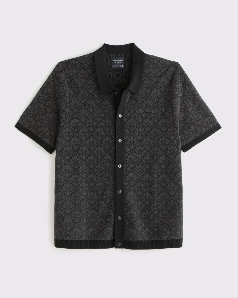 Jacquard Pattern Button-Through Sweater Polo Product Image