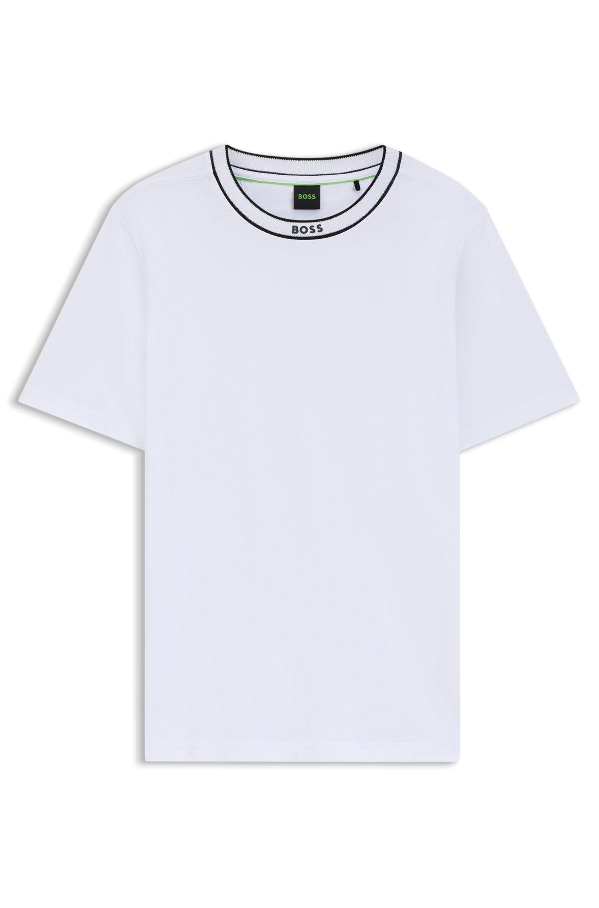 BOSS - Cotton jersey T-shirt with striped logo graphic - White Product Image