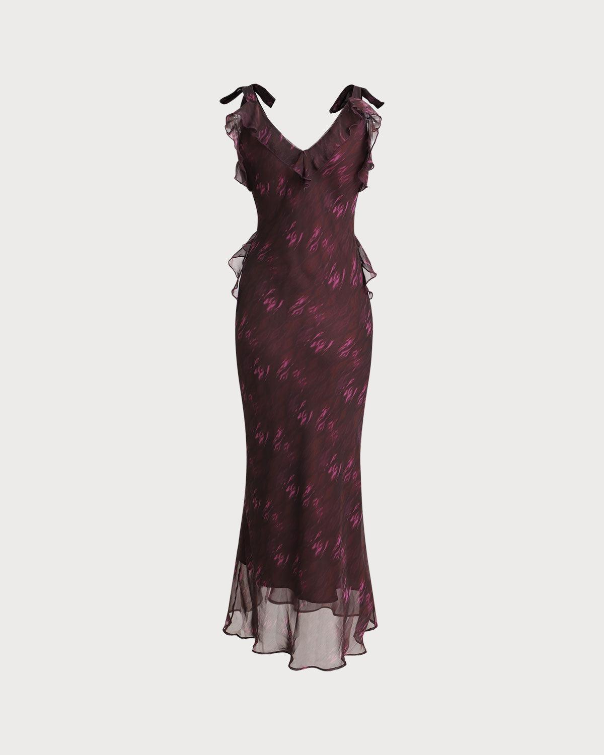 Purple Floral Ruffle Slip Maxi Dress Product Image