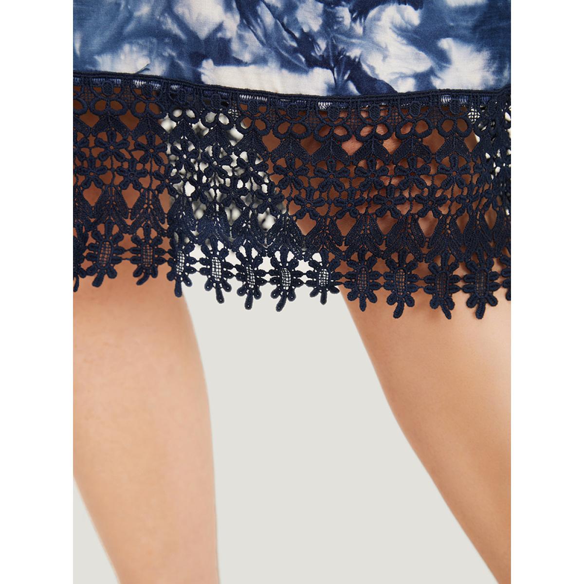 Plus Size Tie Dye Pocket Lace Hem Cami Dress Indigo Women Vacation Adjustable Straps Spaghetti Strap Sleeveless Curvy Midi Dress BloomChic 10/M Product Image