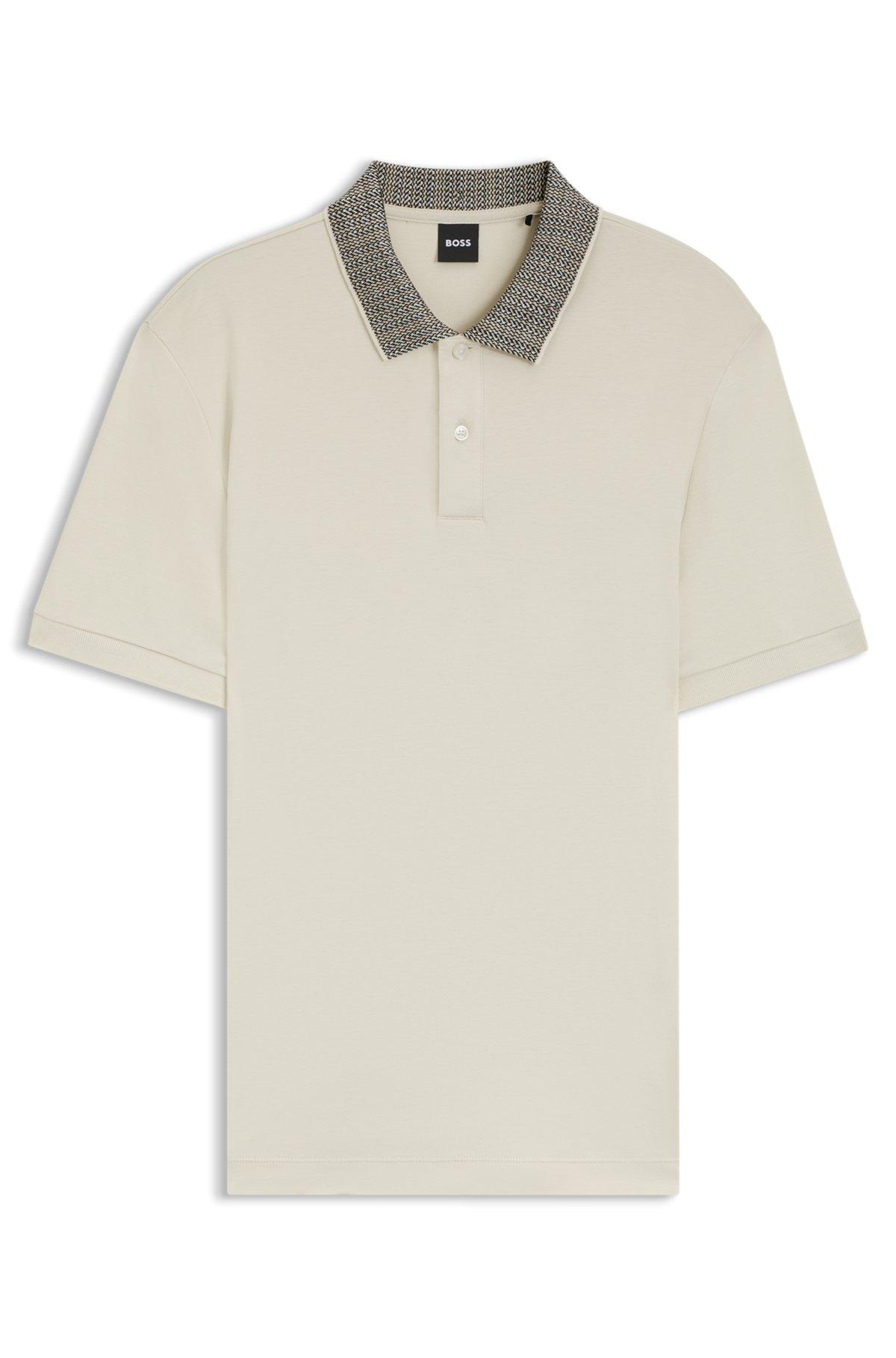 Pima-cotton polo shirt with patterned collar Product Image