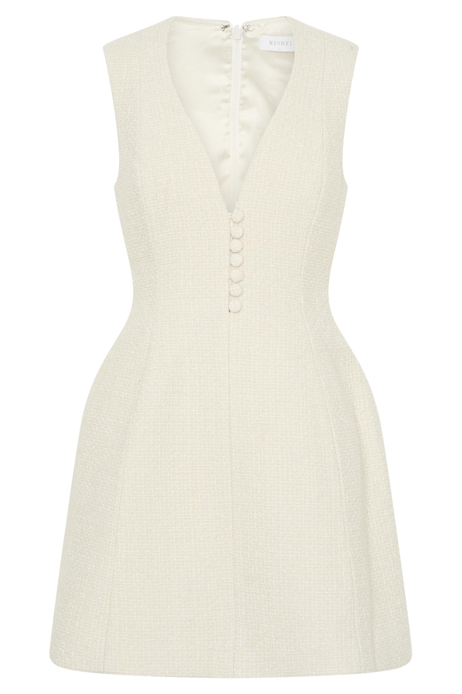 Danna Boucle Mini Dress With Pleats - White Product Image