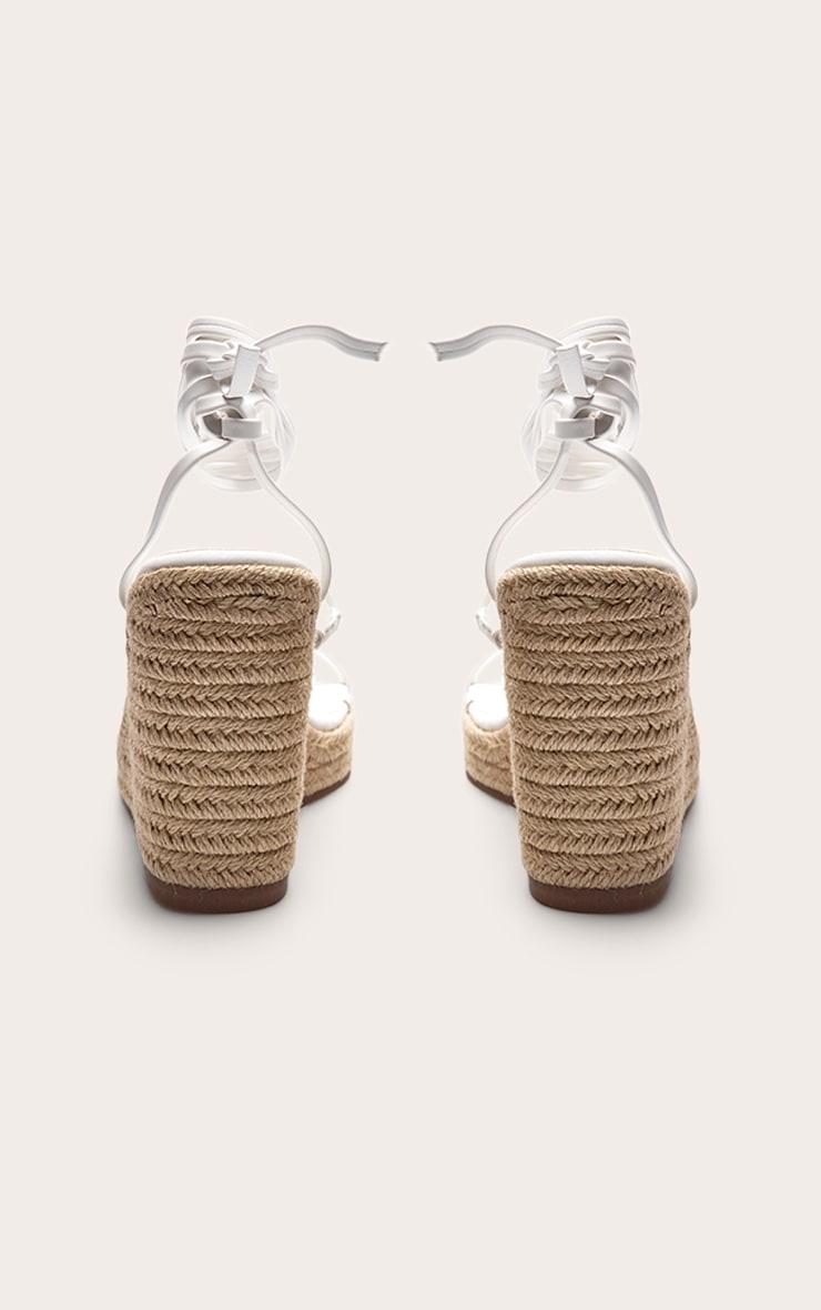 White Pu Square Toe Espadrille Lace Up High Heeled Wedges Product Image