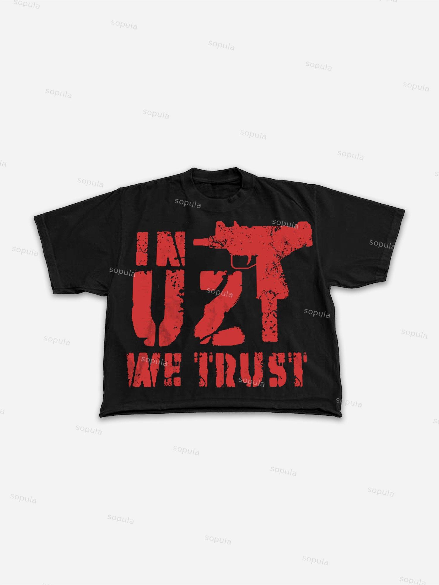 In Uzi We Trust Vintage Graphic Cropped T-shirt Product Image