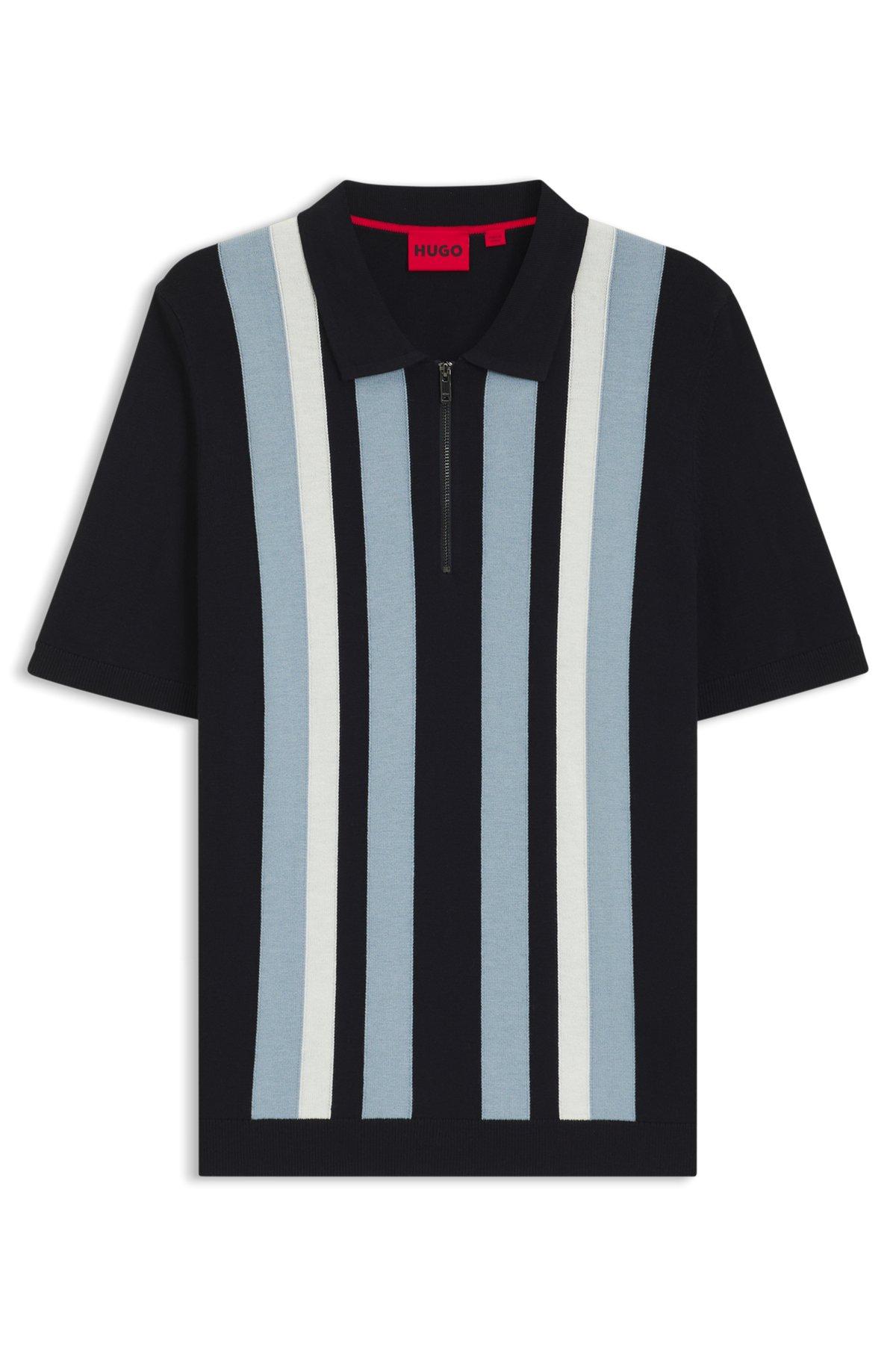 Zip-neck polo sweater with vertical stripes Product Image