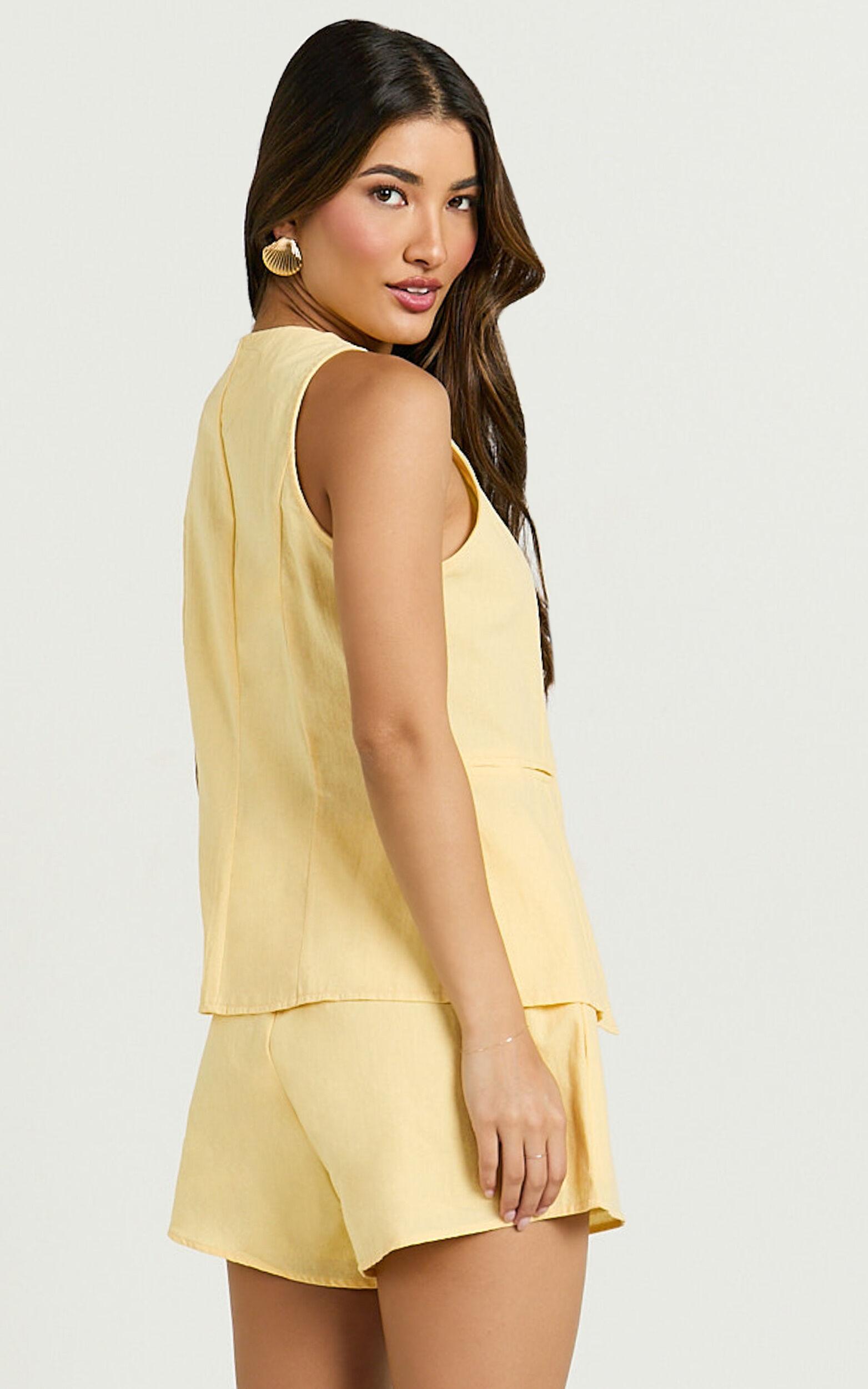 Tonya Two Piece Set - V Neck Sleeveless Top and Shorts Set in Lemon Product Image