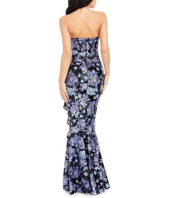 Dress the Population Paris Floral Sequin Ruffle Gown Product Image
