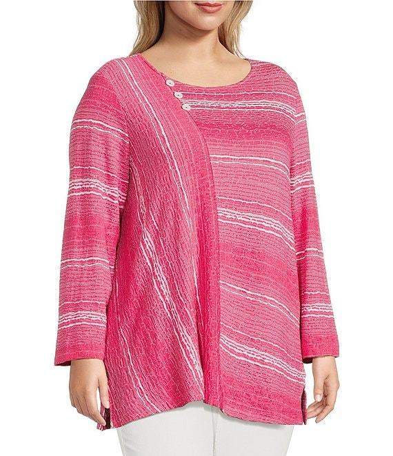 Ali Miles Plus Size Textured Knit Round Neck Long Sleeve Top Product Image
