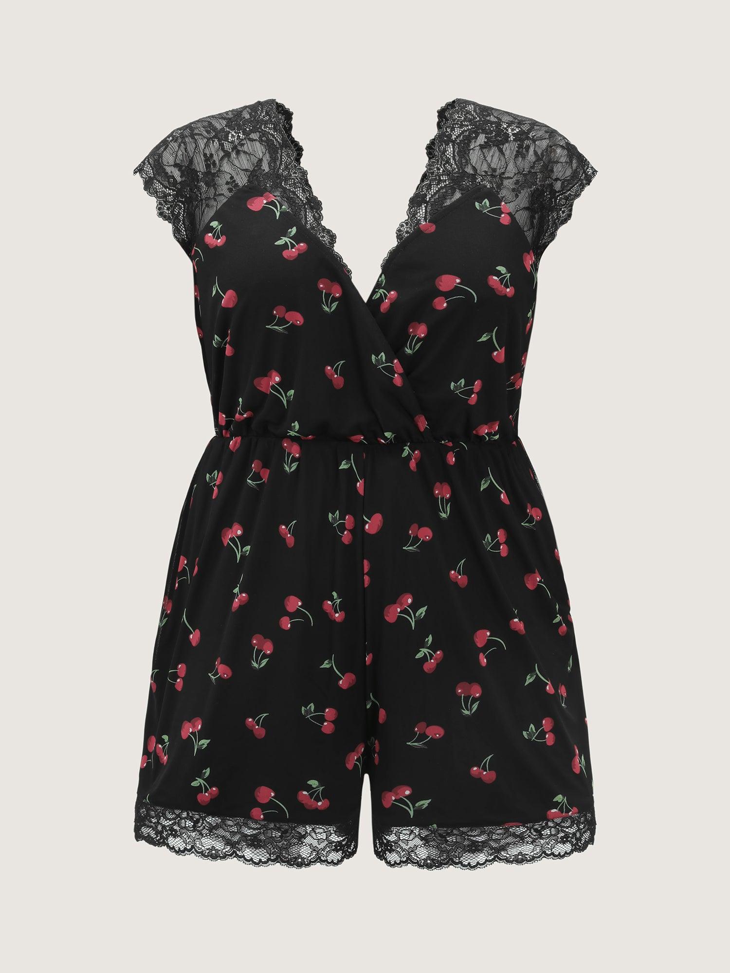 Cherry Romance Lace Sleeve Lounge Romper Female Product Image