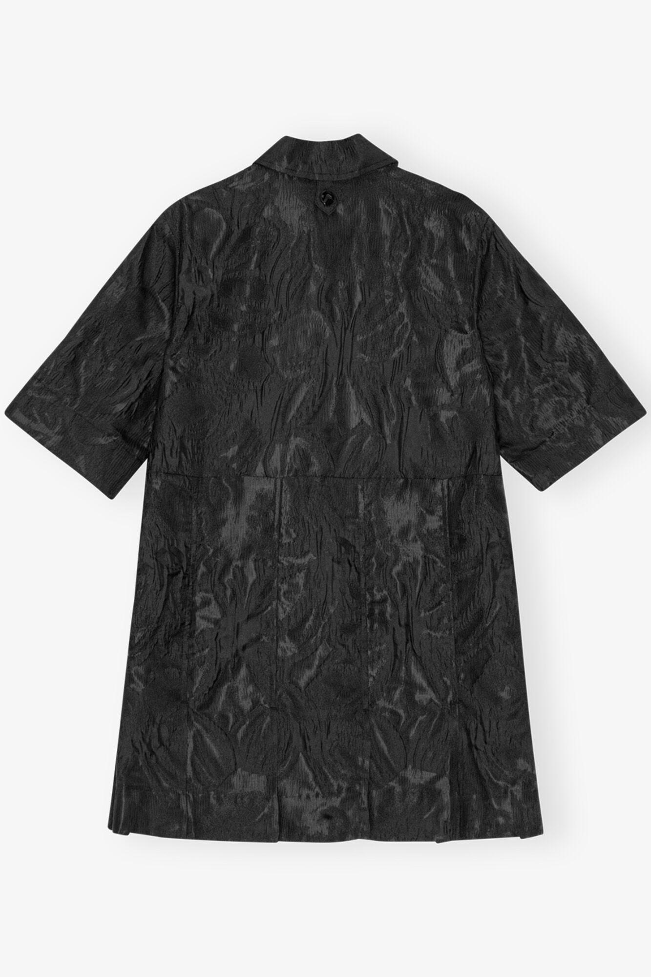 Black Textured Cloque Pleated Mini Dress Product Image