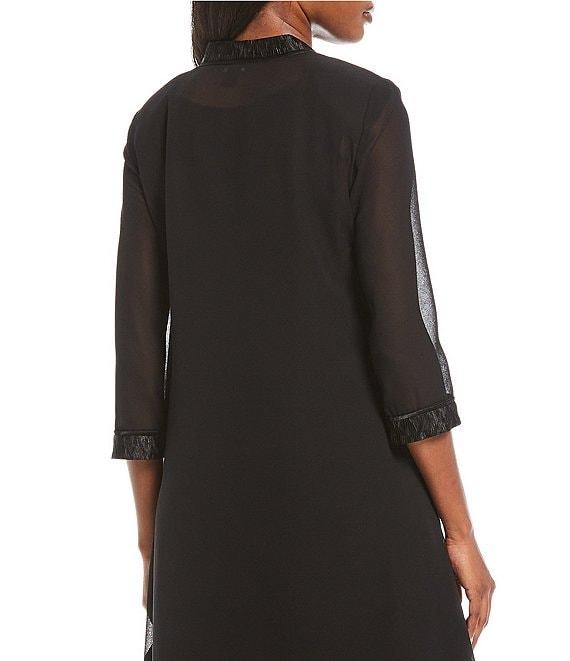 Le Bos Round Neck 3/4 Sleeve Georgette Tonal Trim Evening 3-Piece Pant Set Product Image