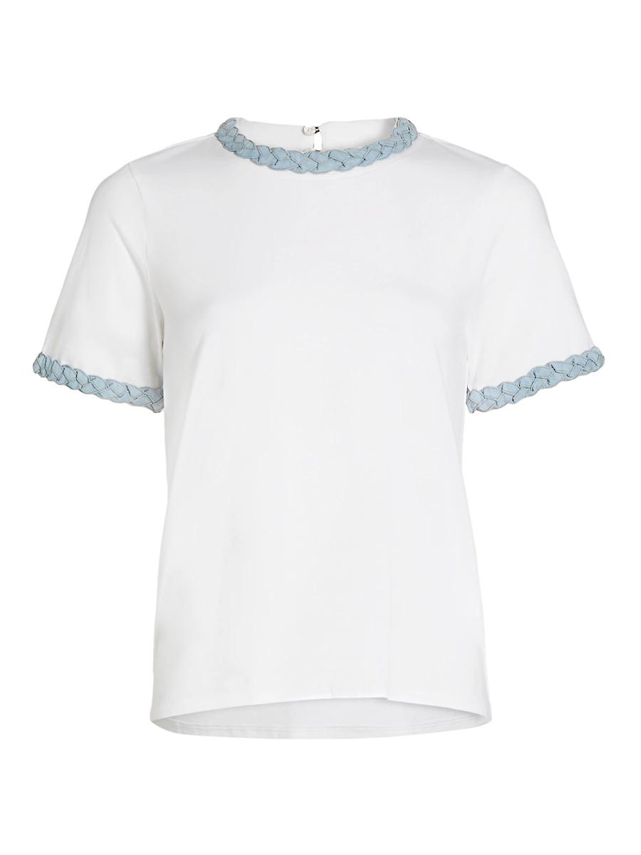 Womens Braided Denim Stretch-Cotton T-Shirt Product Image