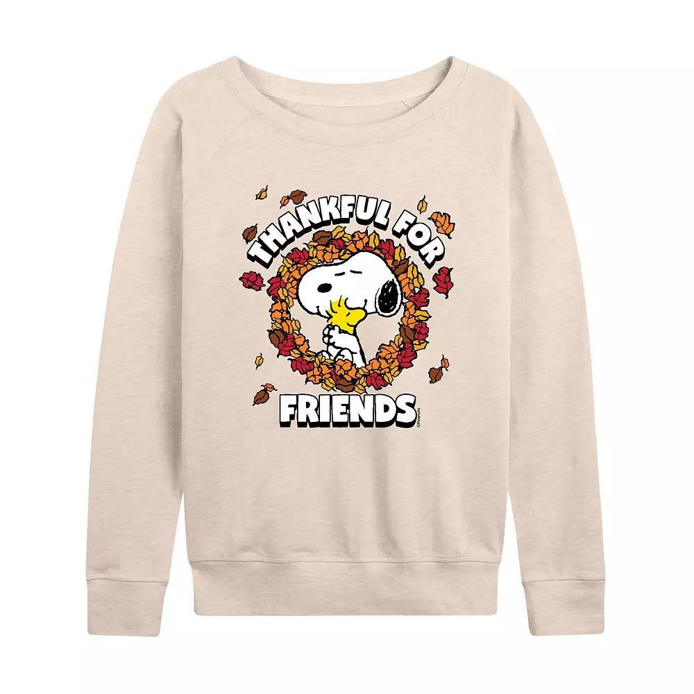 Women's Peanuts Snoopy & Woodstock Thankful For Friends French Terry Long Sleeve Tee,  Product Image