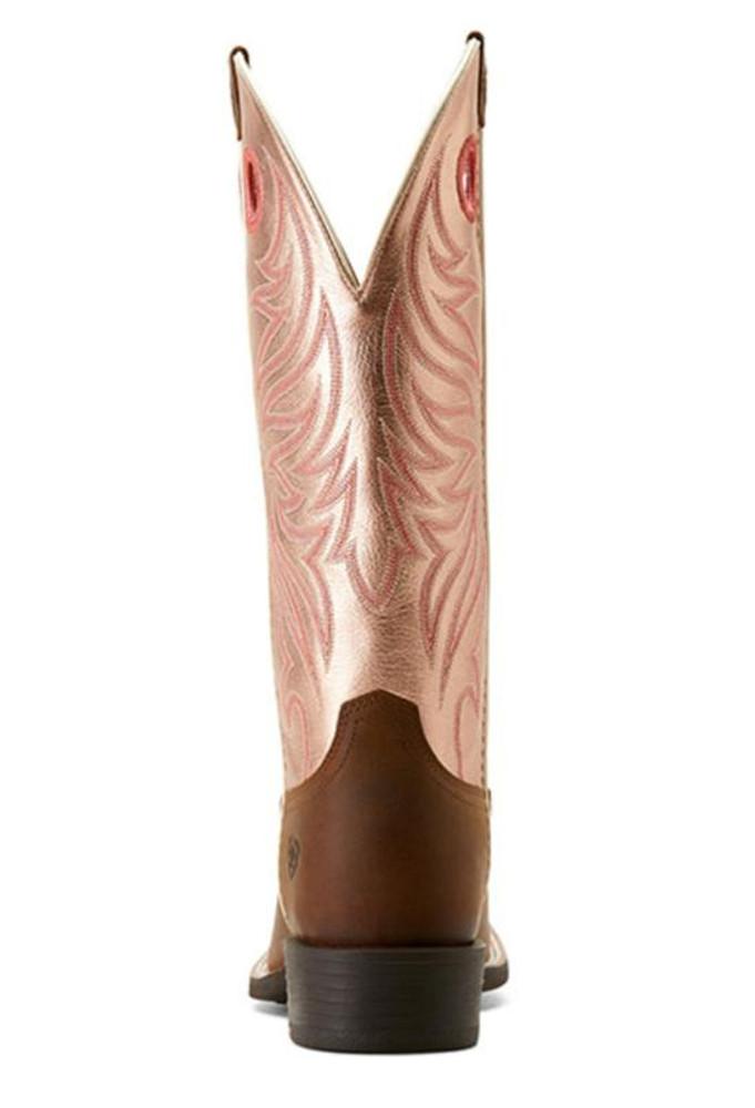 SALE Ariat® Ladies' Roundup Ryder Distressed Brown/Metallic Rose Square Toe Boots Product Image