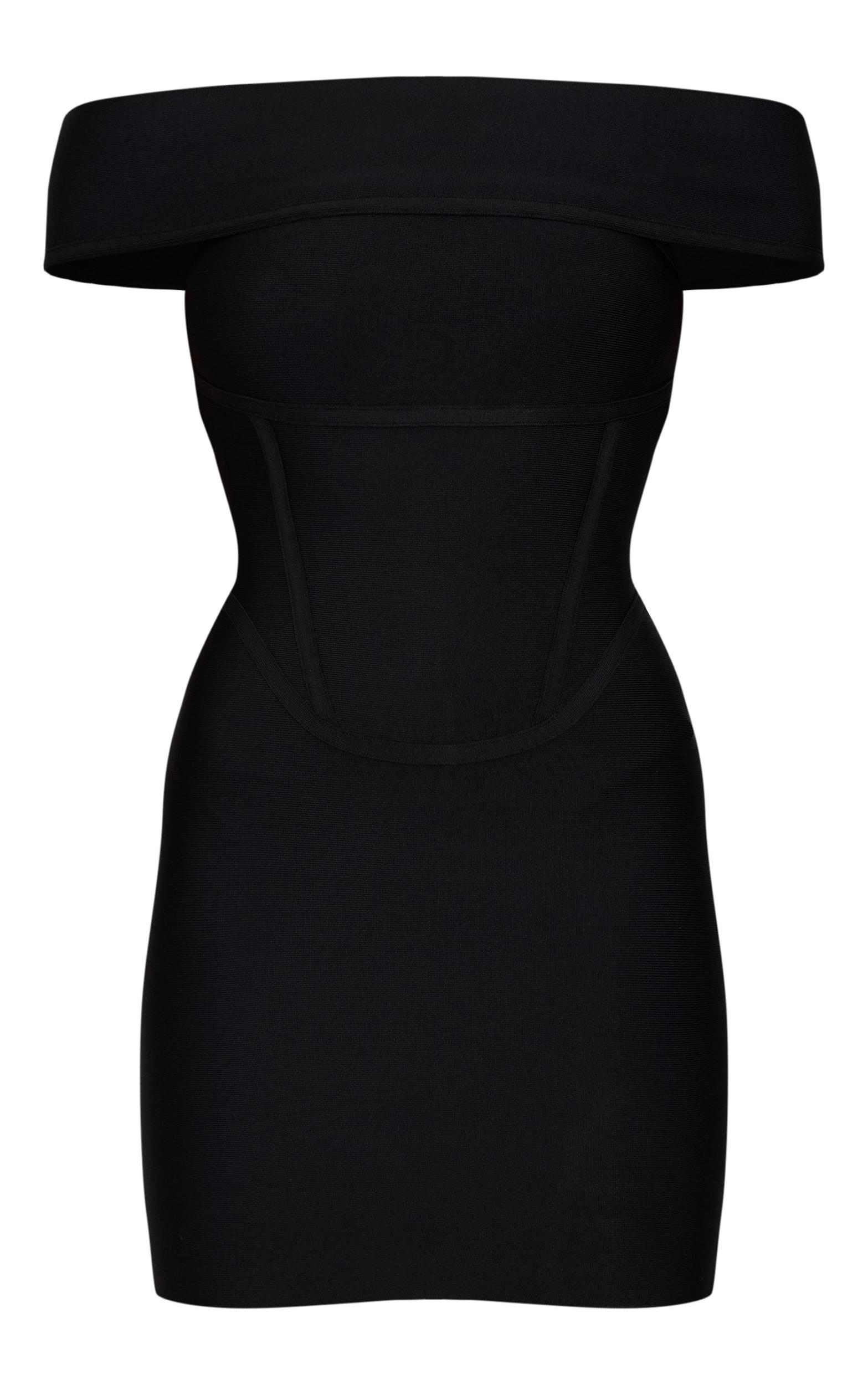 Black Bandage Corset Detail Off The Shoulder Mini Dress Product Image