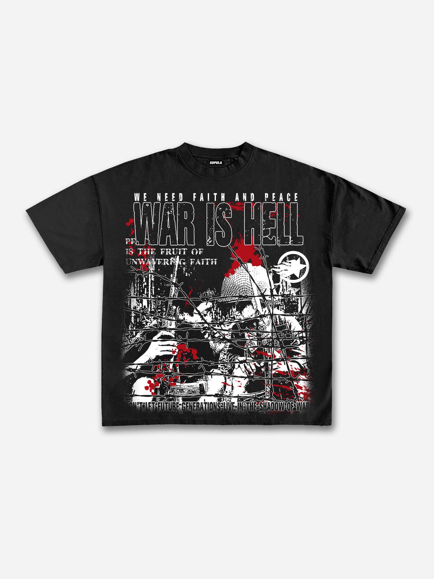 War Is A Hell Retro Old Graphic Cotton T-Shirt Product Image